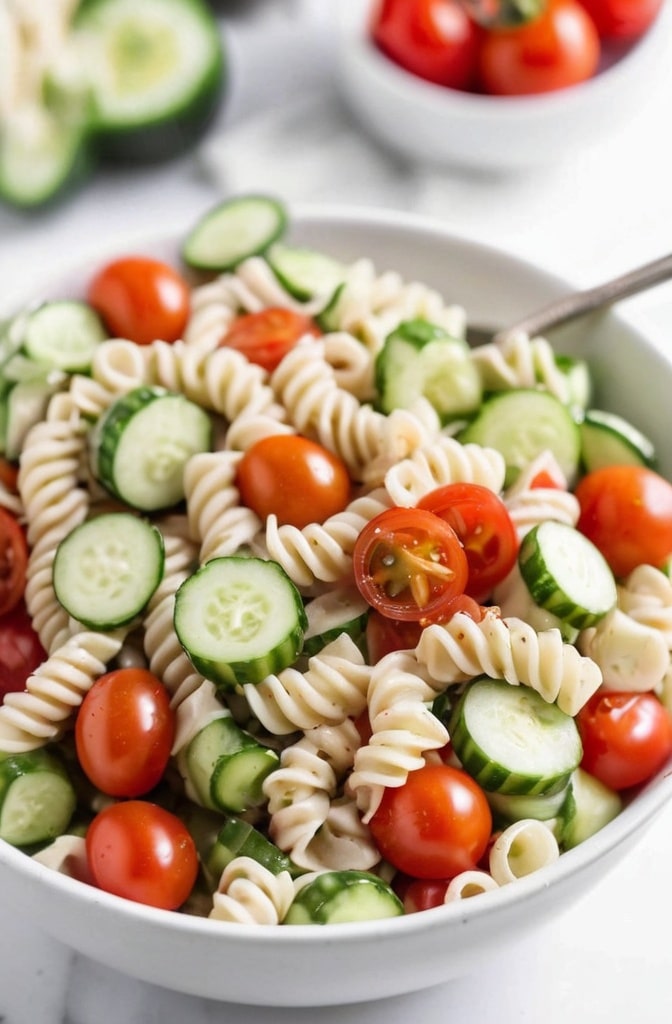 15-Minute Cucumber Tomato Pasta Salad