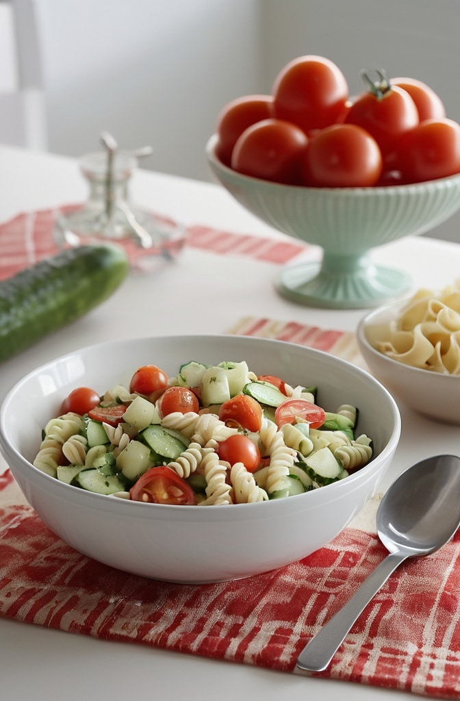 15-Minute Cucumber Tomato Pasta Salad