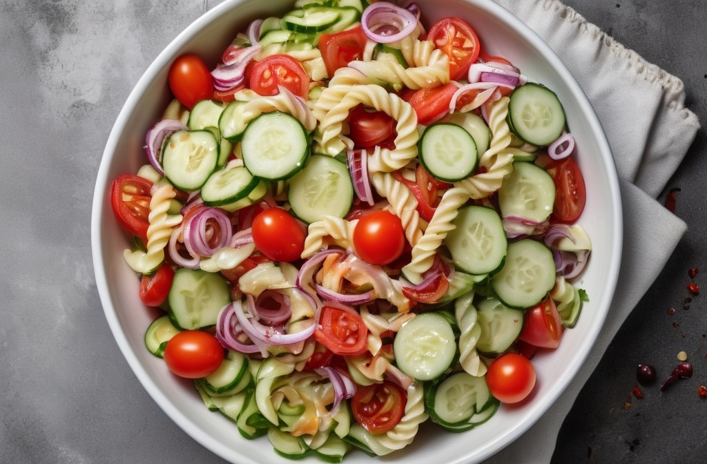 15-Minute Cucumber Tomato Pasta Salad