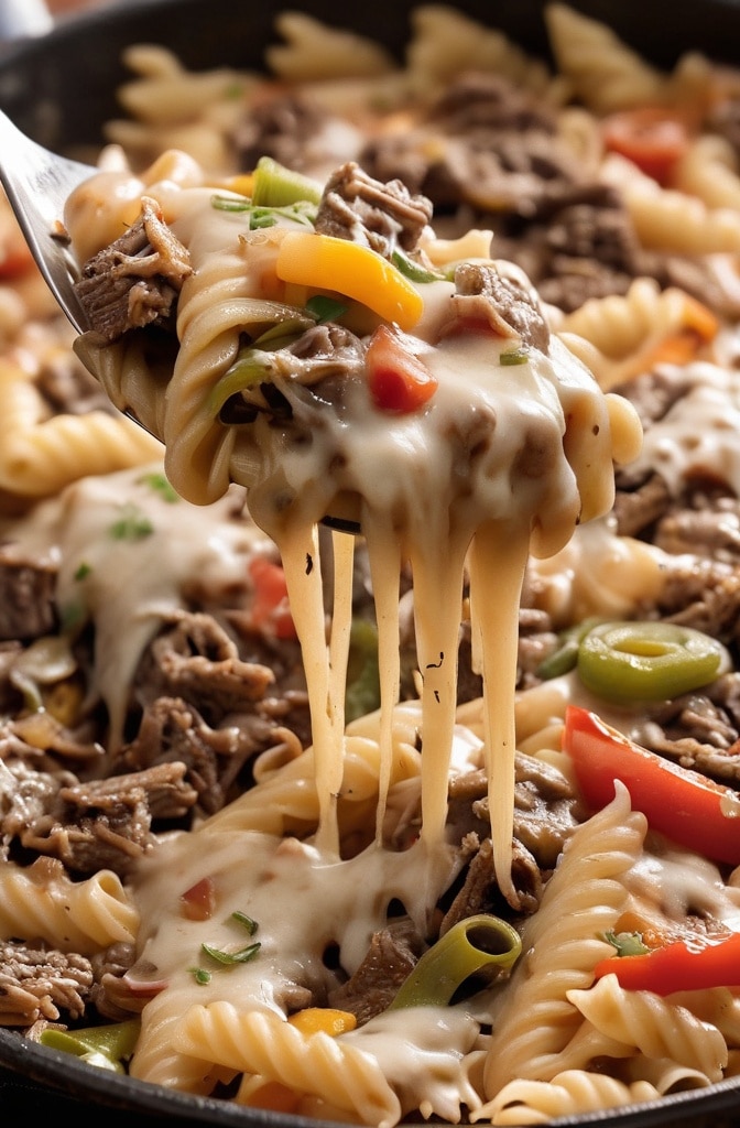 Philly Cheesesteak Pasta Skillet