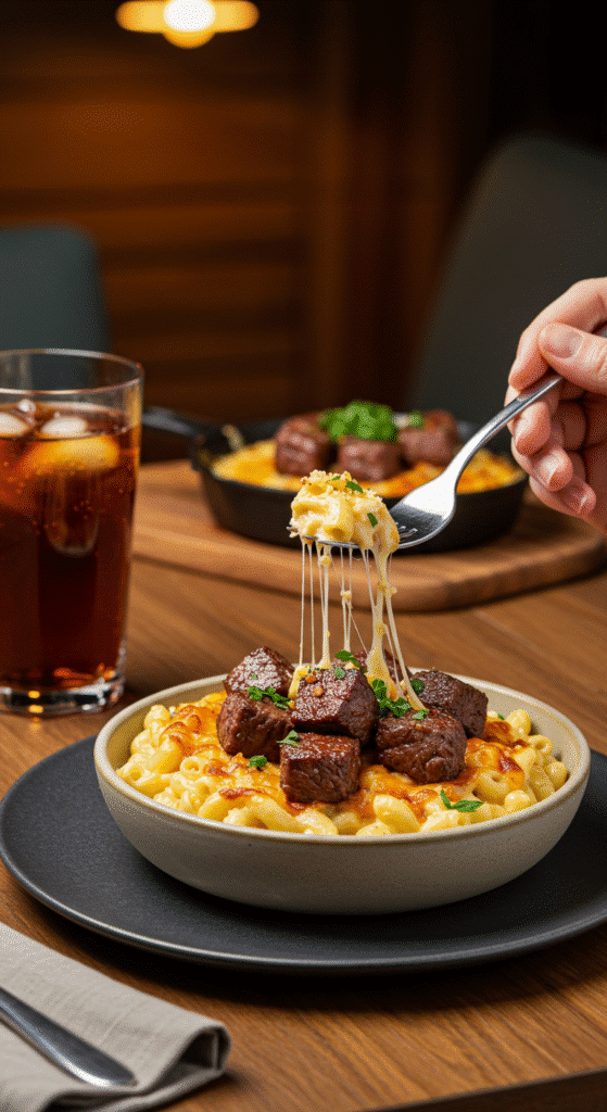 Cheesy Steak Bites Mac & Cheese Feast
