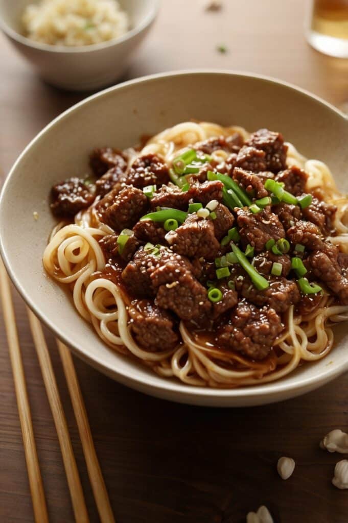 Savory Ground Beef Mongolian Noodles Recipe