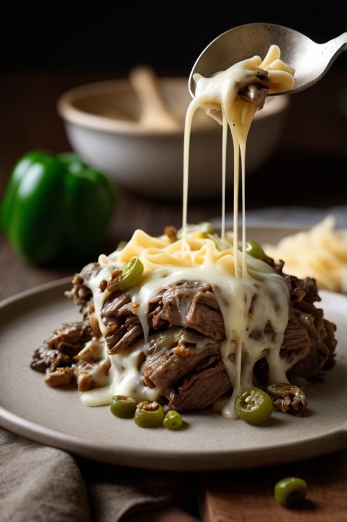 Creamy Philly Cheesesteak Pasta Bake