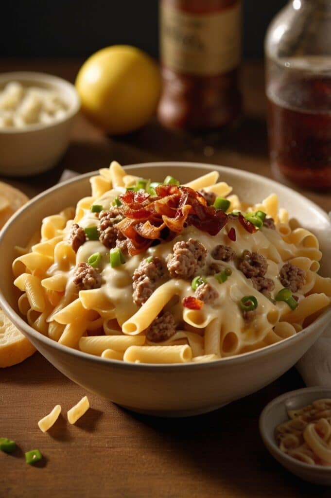 Loaded Cheeseburger Alfredo Pasta