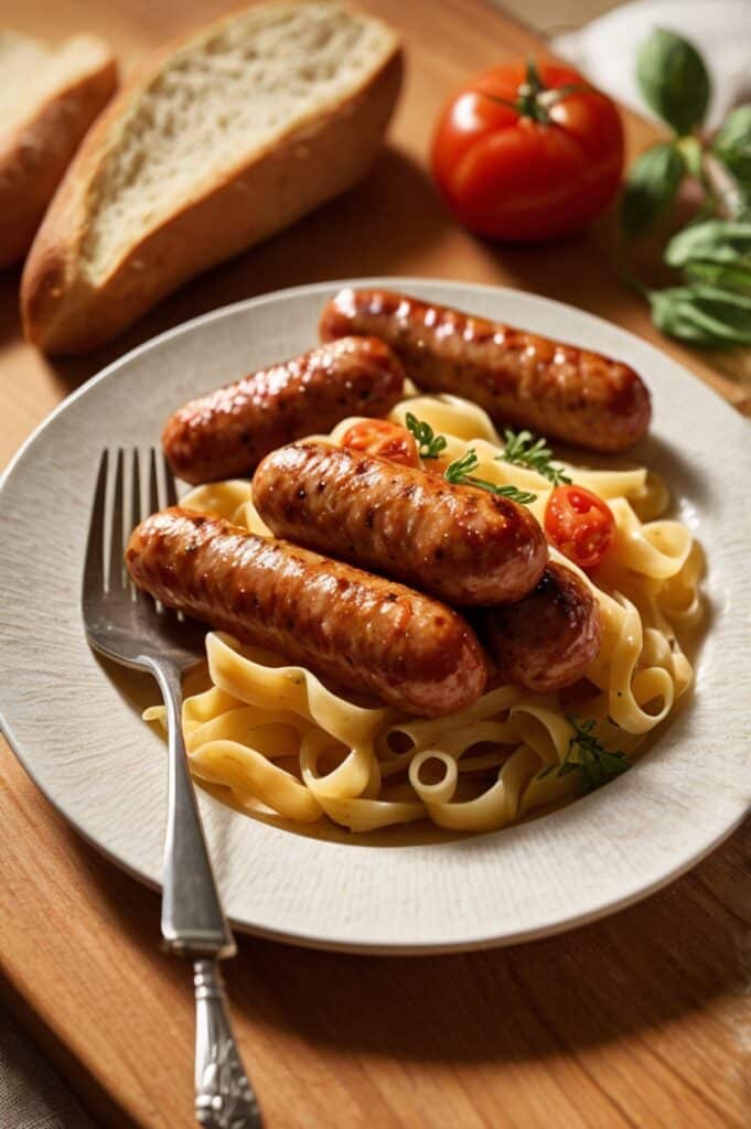Chicken Sausages with Zucchini, Tomatoes, and Pasta