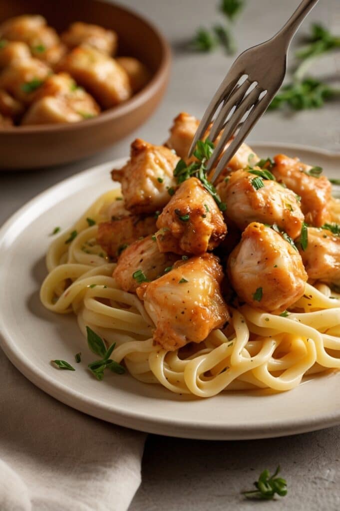 Garlic Butter Chicken Bites with Creamy Parmesan Pasta