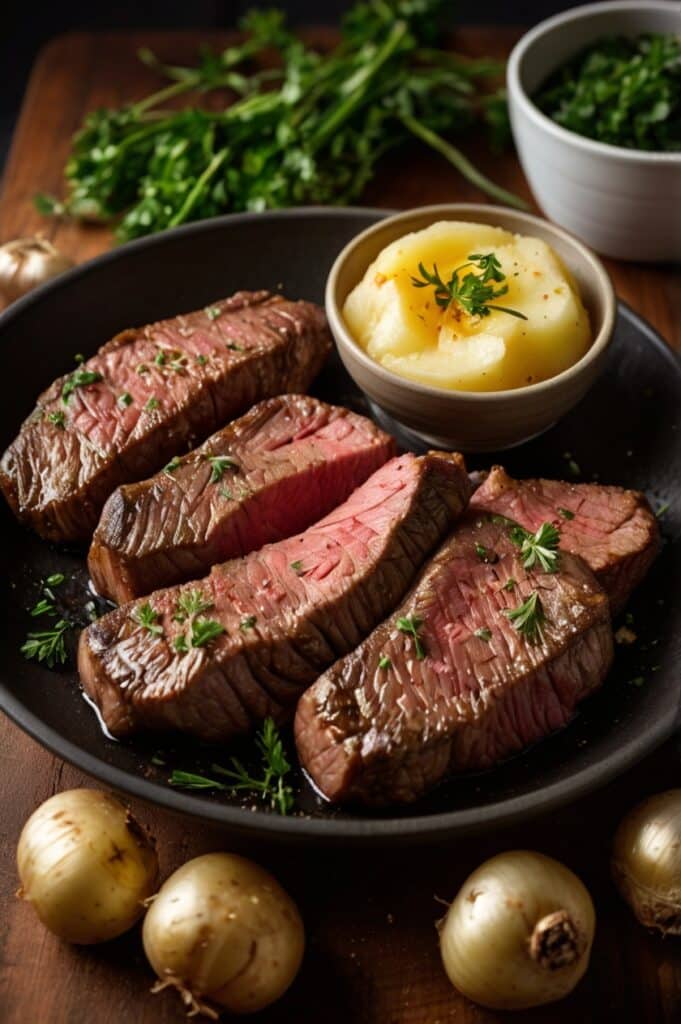 Air Fryer Garlic Butter Steak Bites and Potatoes
