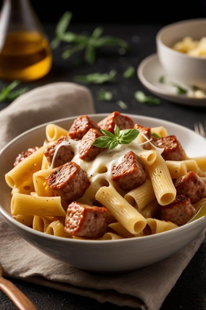 Garlic Sausage Alfredo Rigatoni