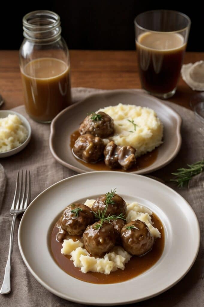 Juicy Salisbury Steak Meatballs in Mushroom Gravy