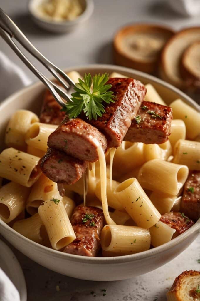 Garlic Sausage Alfredo Rigatoni