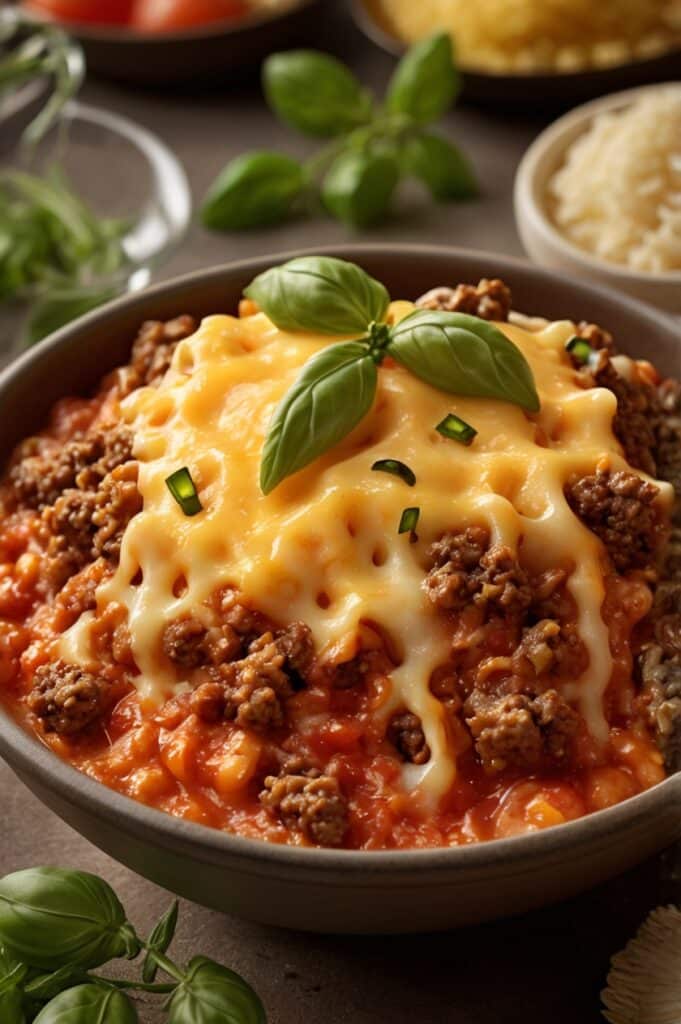 Delicious Cheesy Tomato Ground Beef & Rice