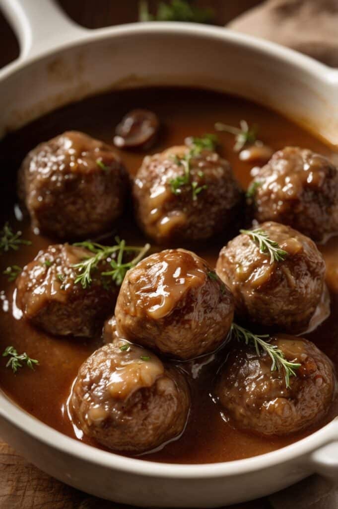 Juicy Salisbury Steak Meatballs in Mushroom Gravy