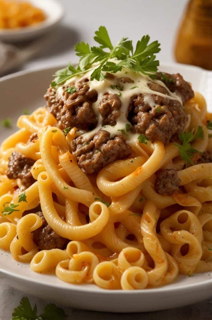 One Pot Beef Cheeseburger Pasta