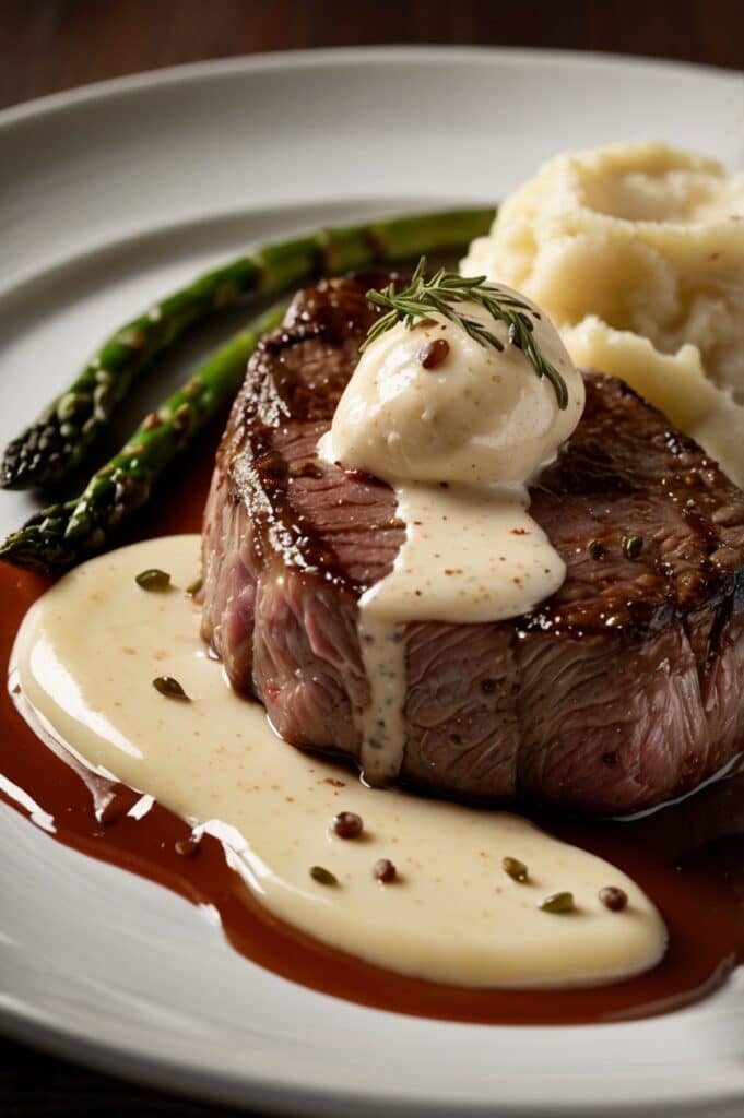 Seared Filet Mignon with Shallot Peppercorn Cream Sauce