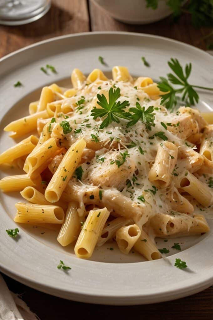 Creamy Garlic Parmesan Chicken Pasta Bake