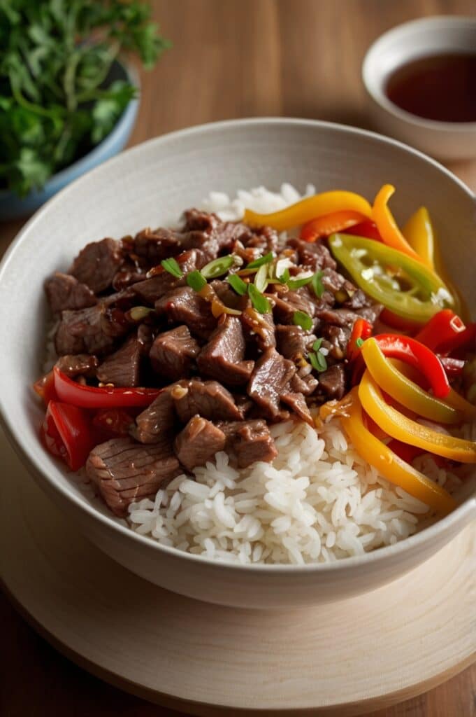 Savory Beef and Pepper Rice Bowl Recipe