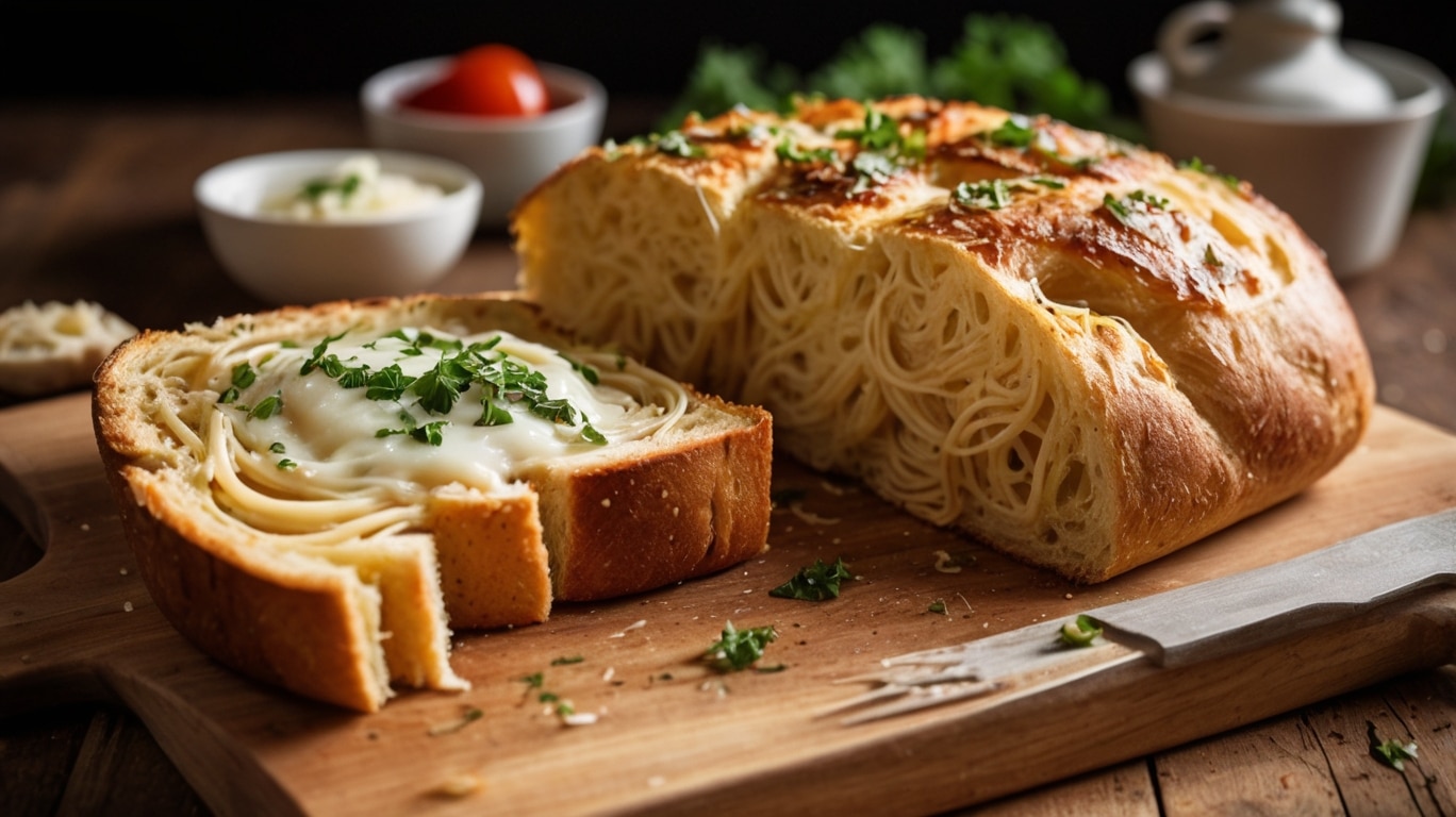 Cheesy Spaghetti-Stuffed Garlic Bread