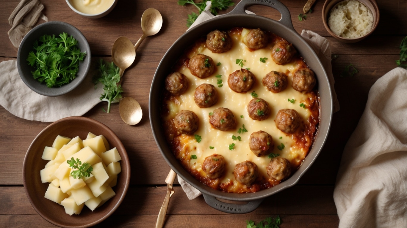 Loaded Mashed Potato and Meatball Casserole