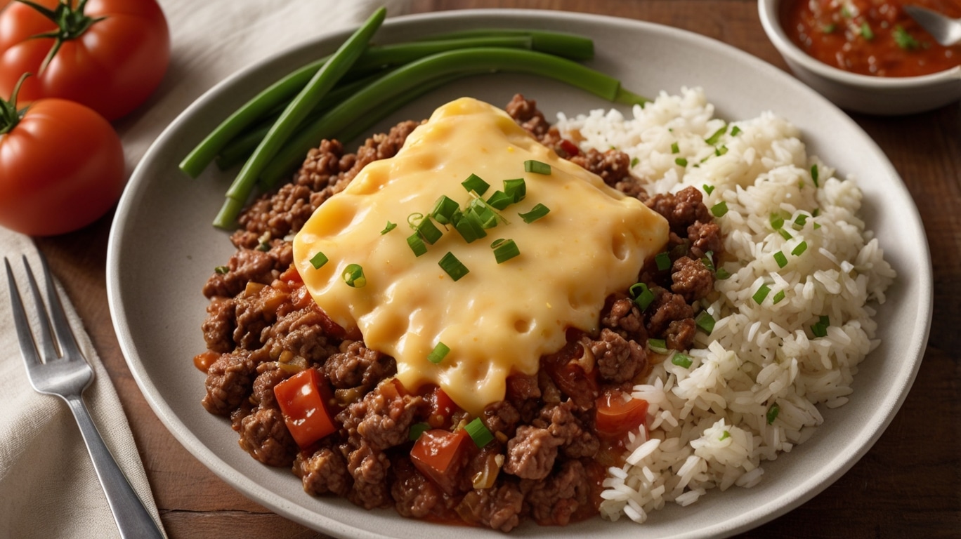 Delicious Cheesy Tomato Ground Beef & Rice