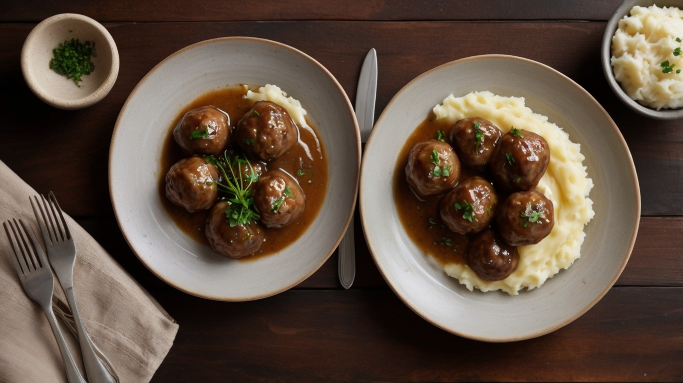 Juicy Salisbury Steak Meatballs in Mushroom Gravy