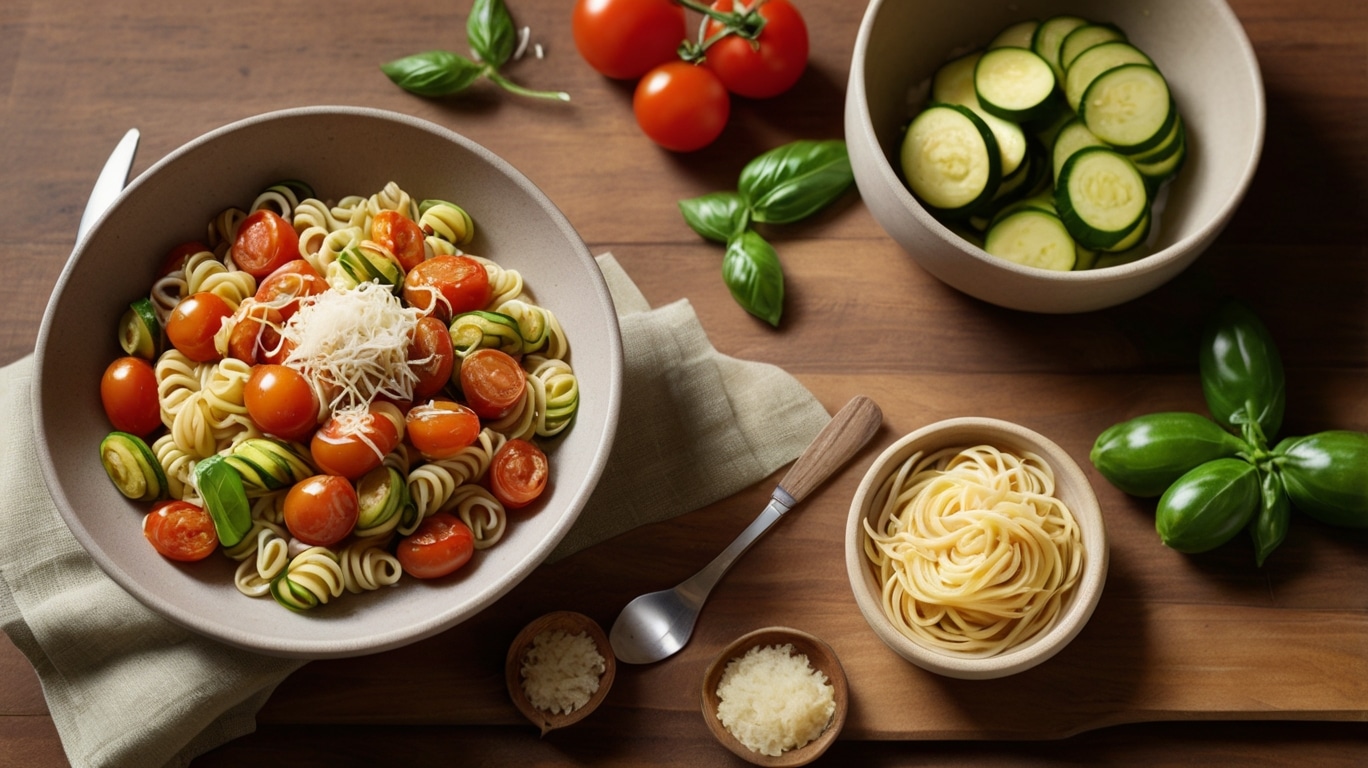 Chicken Sausages with Zucchini, Tomatoes, and Pasta