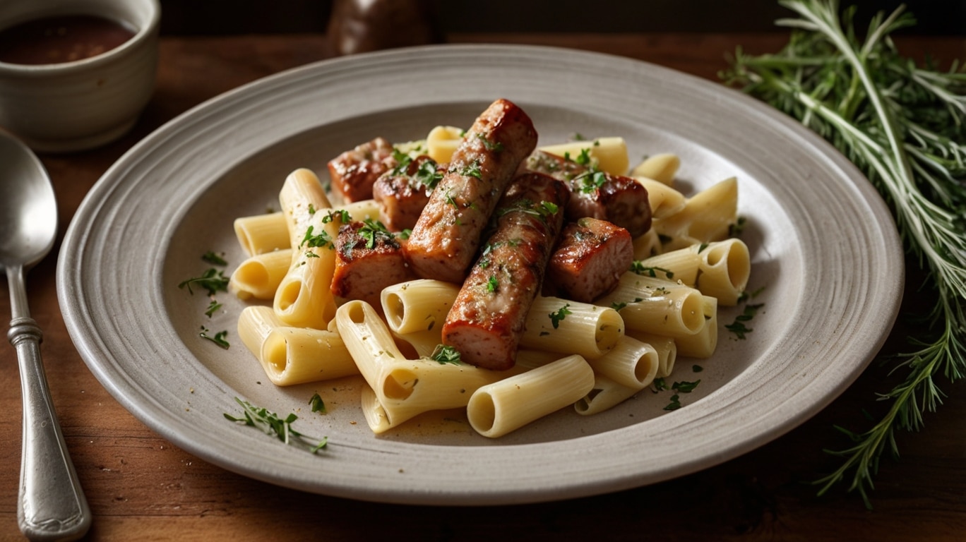 Garlic Sausage Alfredo Rigatoni
