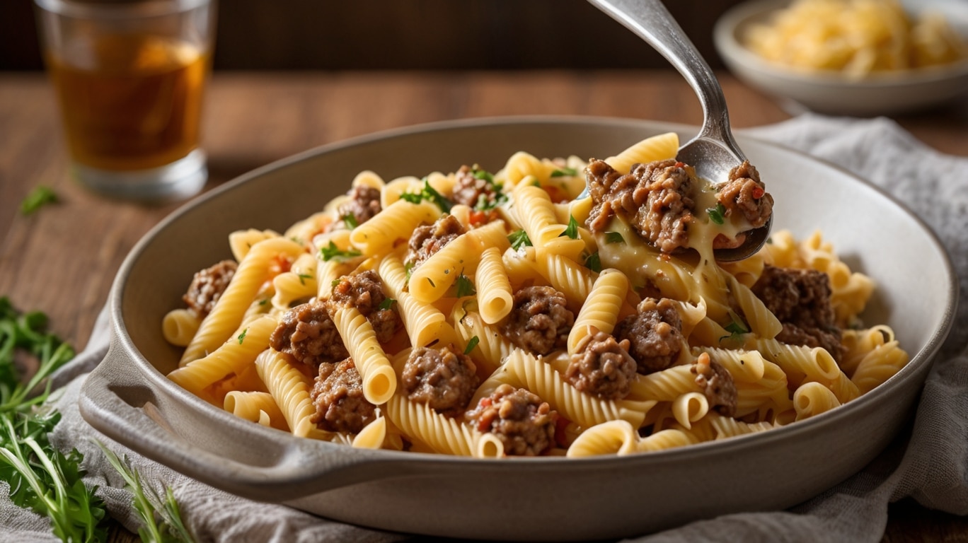One Pot Beef Cheeseburger Pasta