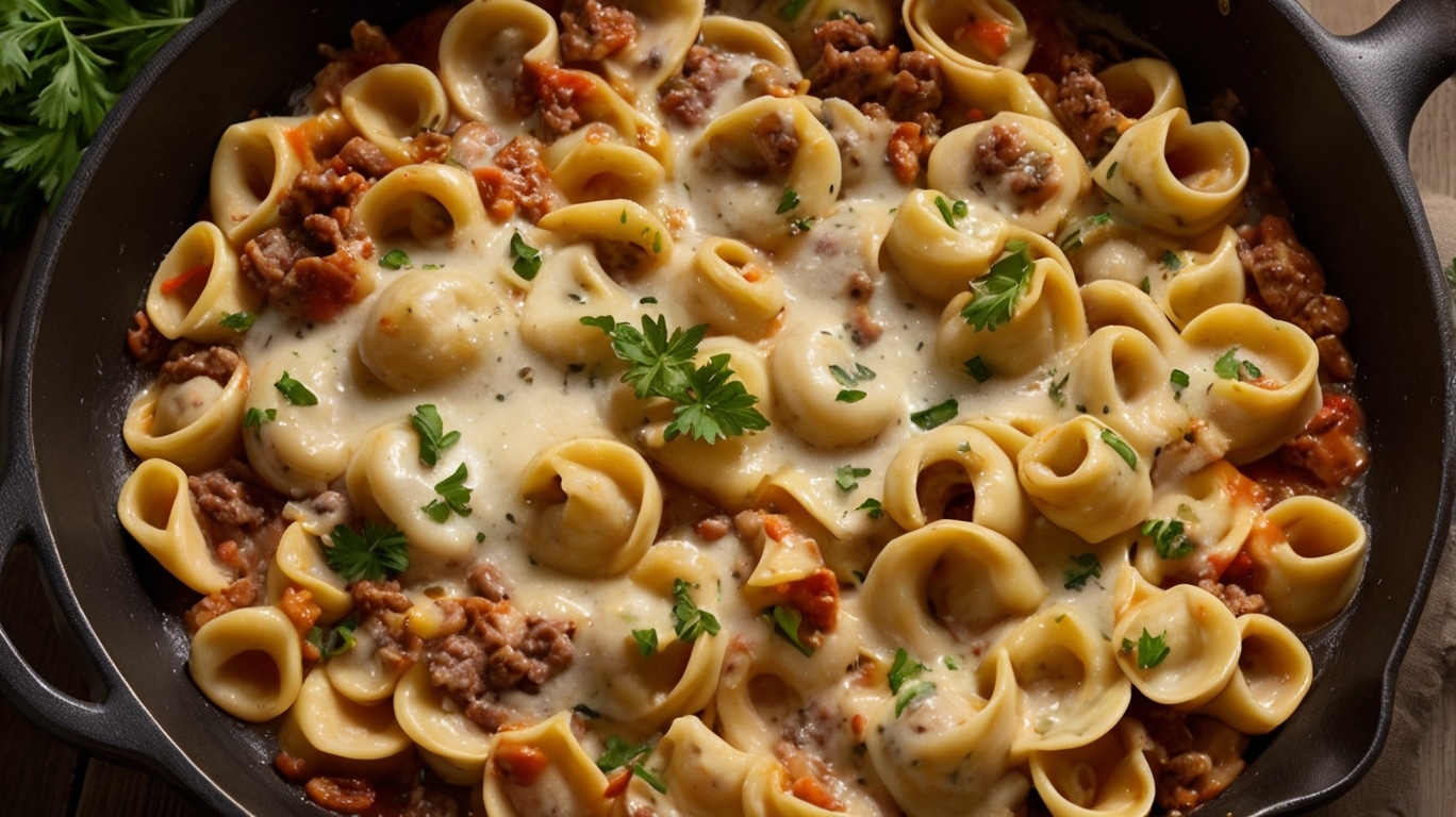 Creamy Beef & Parmesan Tortellini Skillet
