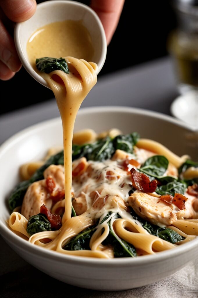 Creamy Chicken Bacon Spinach Pasta