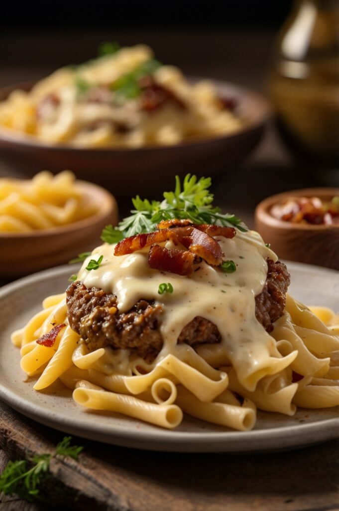 Loaded Cheeseburger Alfredo Pasta