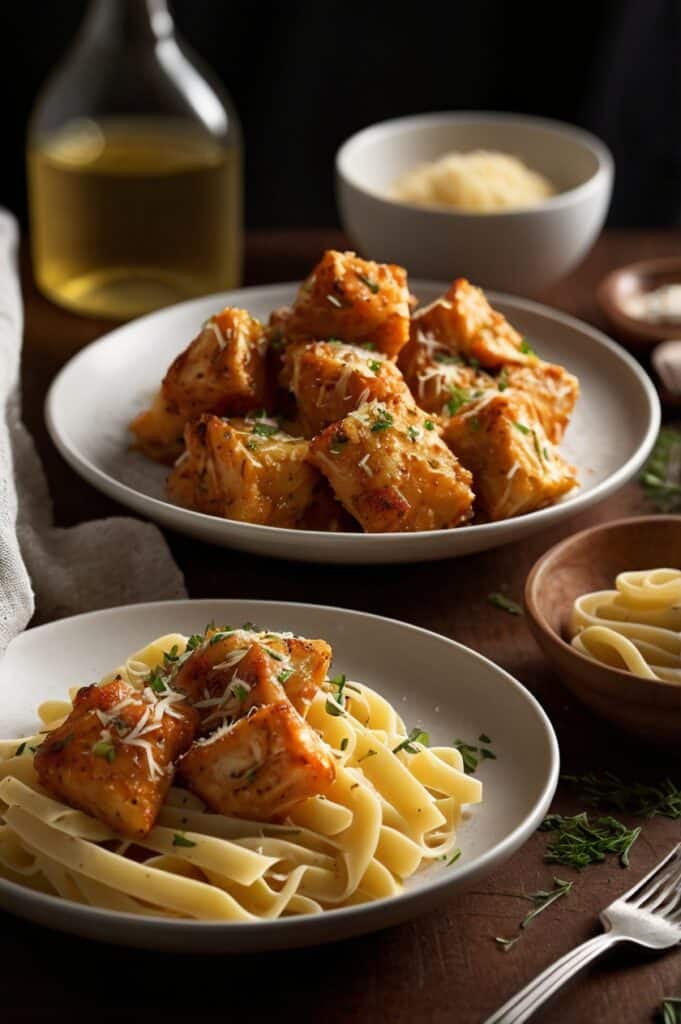 Garlic Butter Chicken Bites with Creamy Parmesan Pasta