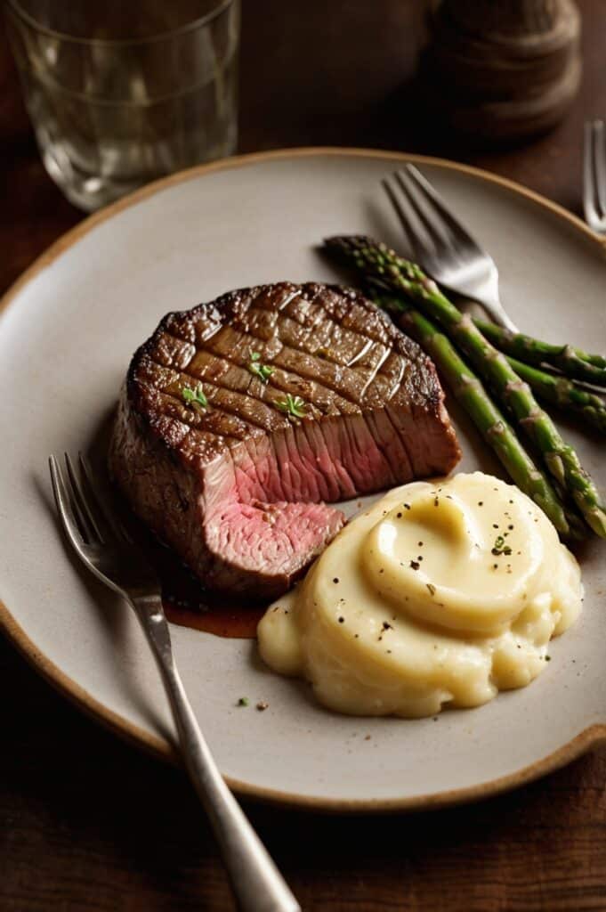 Seared Filet Mignon with Shallot Peppercorn Cream Sauce
