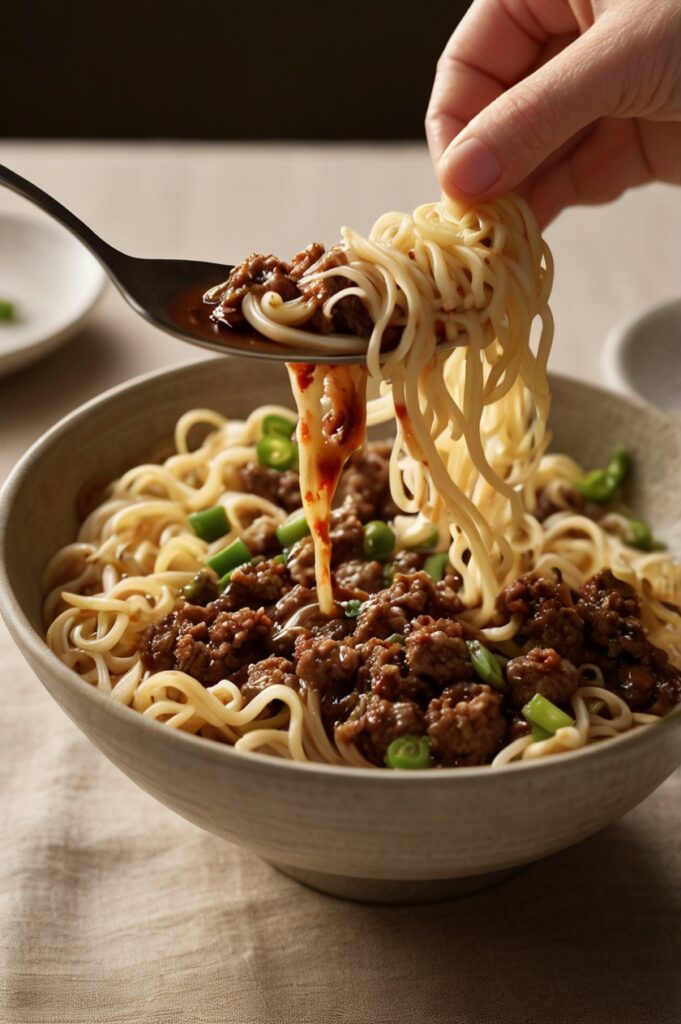 Savory Ground Beef Mongolian Noodles Recipe