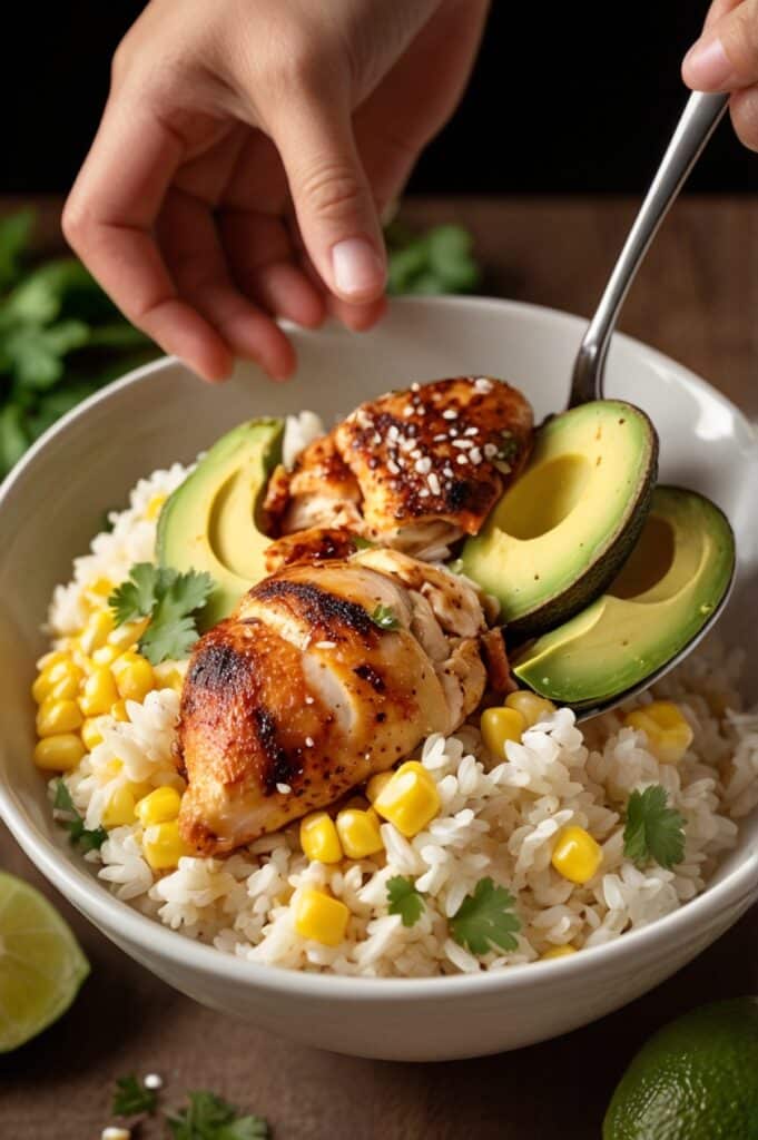 Flavorful Street Corn Chicken Rice Bowl