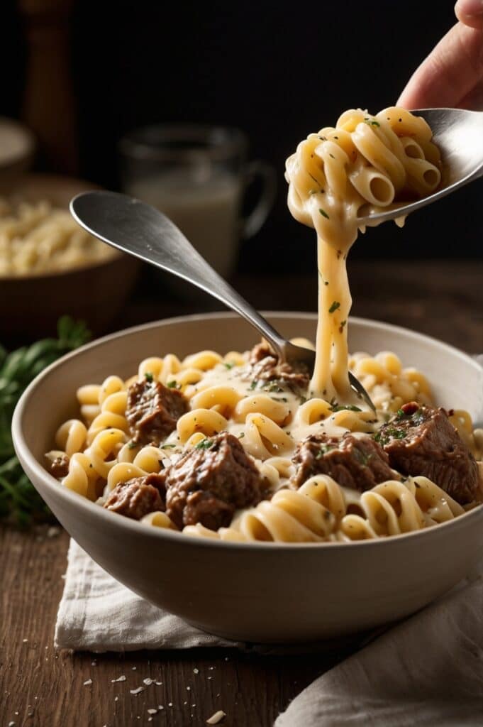 Beef & Rotini in Creamy Garlic Parmesan Sauce 