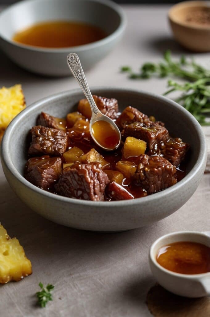 Sticky Pineapple Brown Sugar Glazed Beef