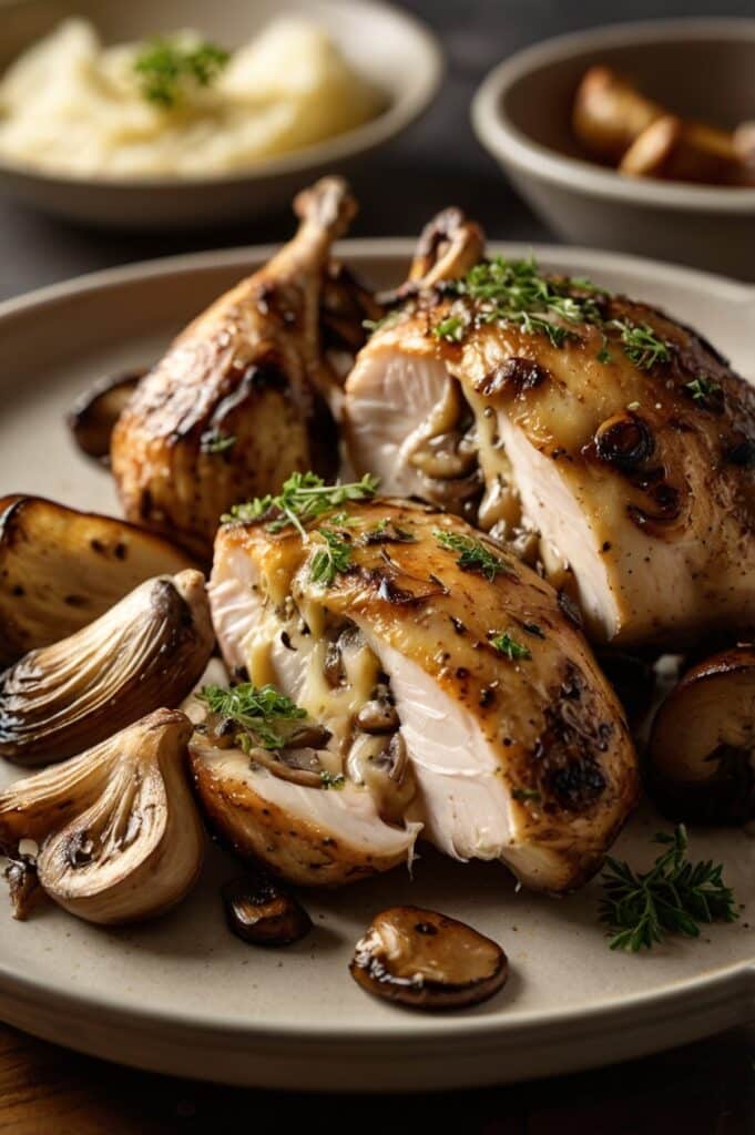 Cheesy Garlic Butter Mushroom Stuffed Chicken