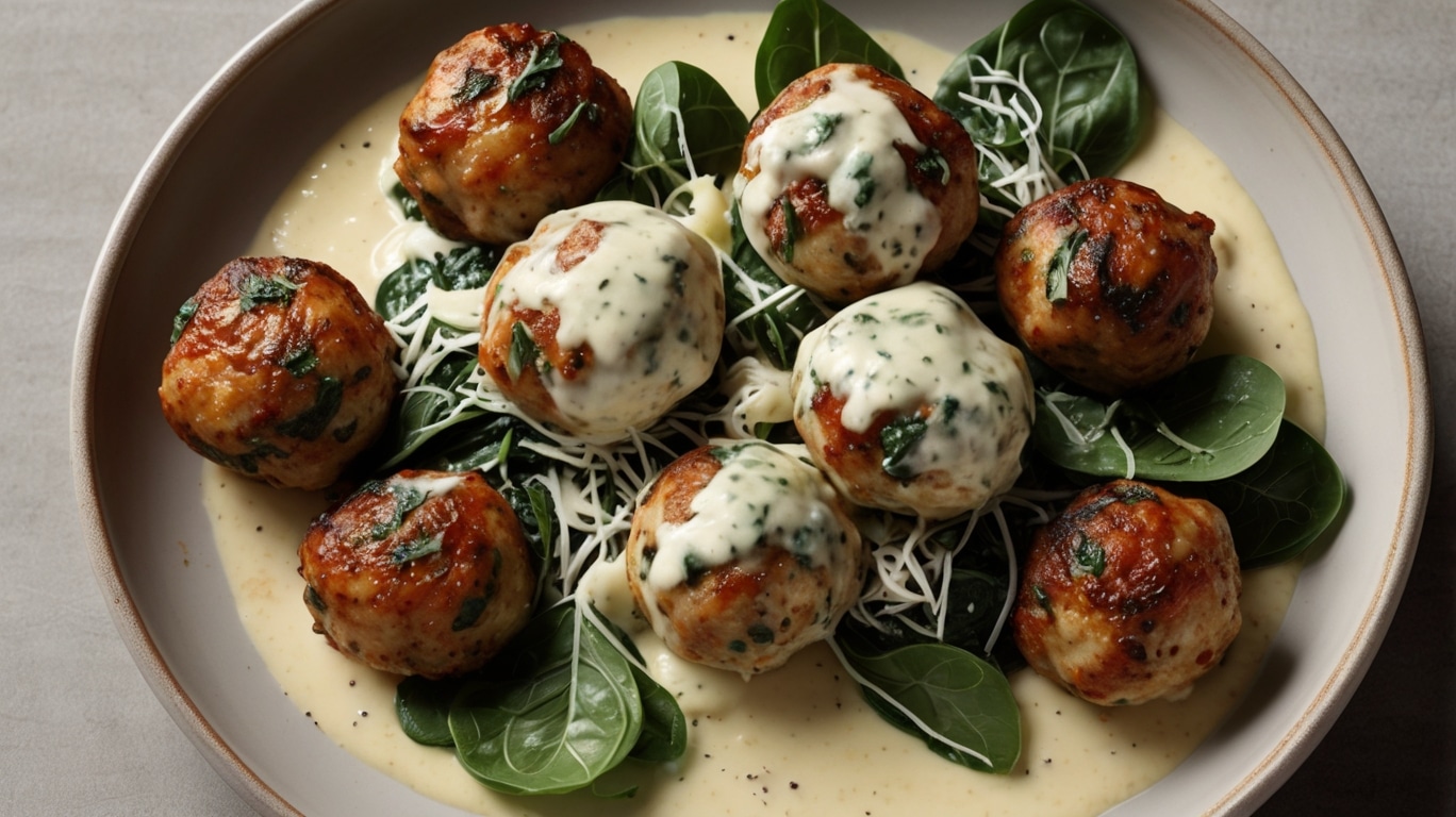 Creamy Chicken Ricotta Meatballs with Spinach Alfredo
