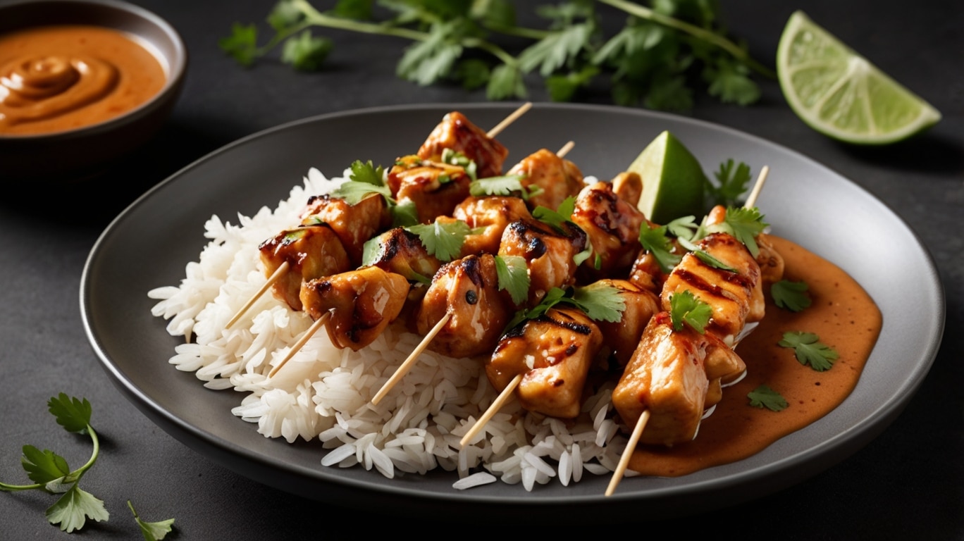 Thai Curry Chicken Skewers with Coconut Peanut Sauce