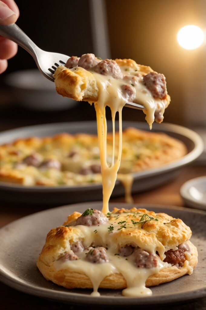 Biscuits and Sausage Gravy Breakfast Pizza