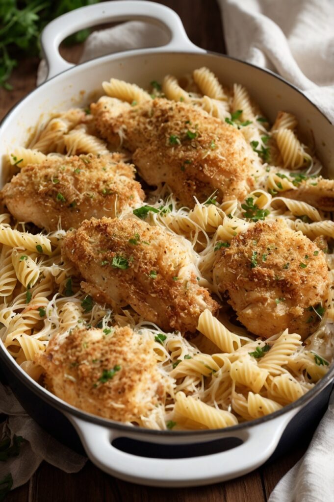 Garlic Parmesan Chicken Pasta Bake