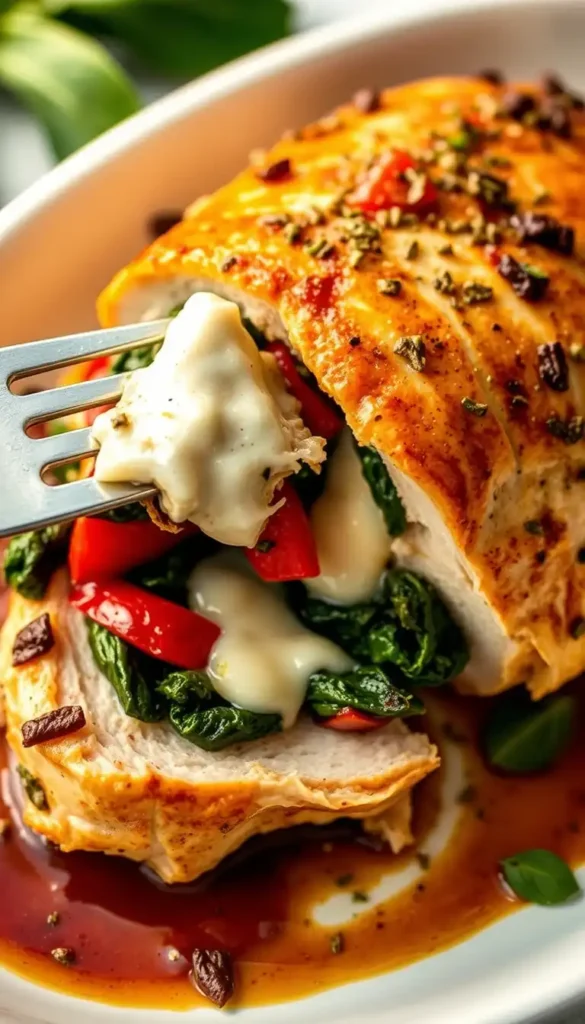 Roasted Red Pepper Spinach Mozzarella Stuffed Chicken
