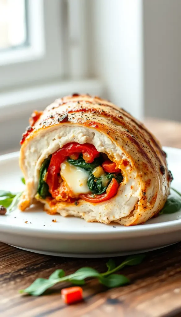 Roasted Red Pepper Spinach Mozzarella Stuffed Chicken