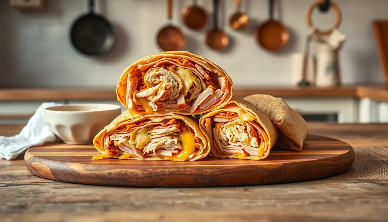 Hot Chicken Ham and Cheese Wraps