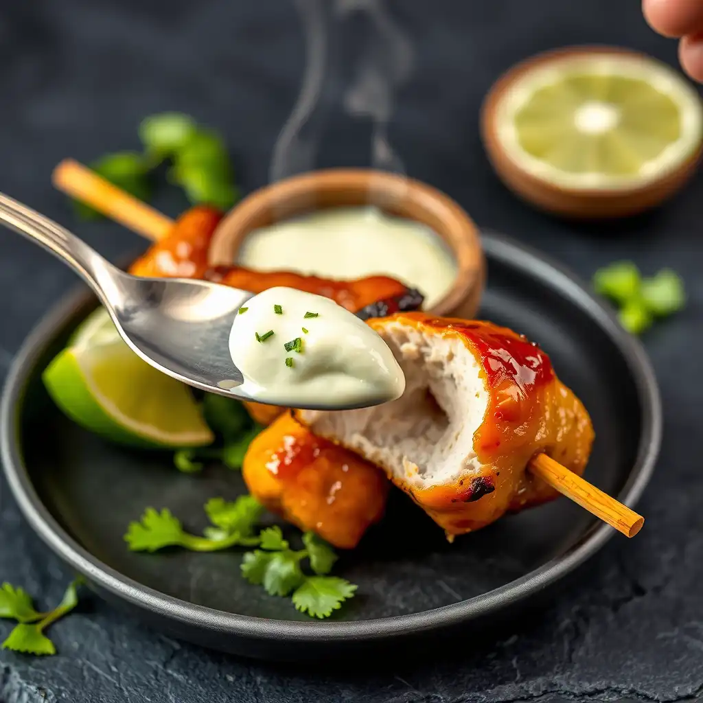 Spicy Honey Jalapeño Chicken Skewers with Cilantro Lime Dip