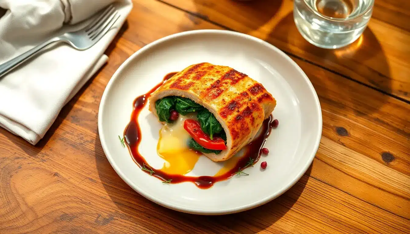 Roasted Red Pepper Spinach Mozzarella Stuffed Chicken