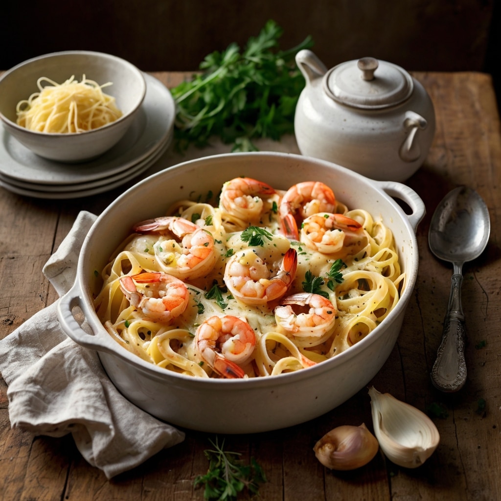 Garlic Shrimp Pasta Bake