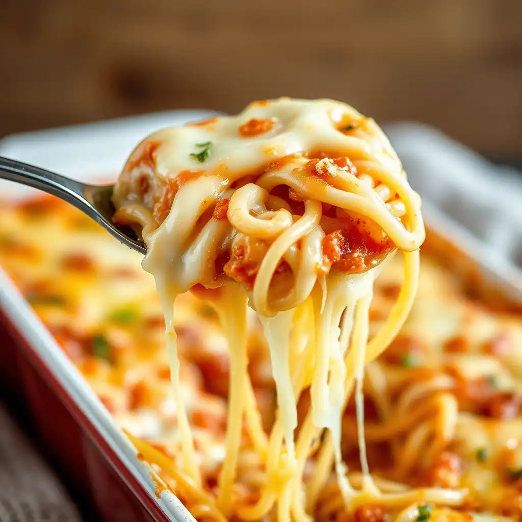 Baked Cream Cheese Spaghetti Casserole