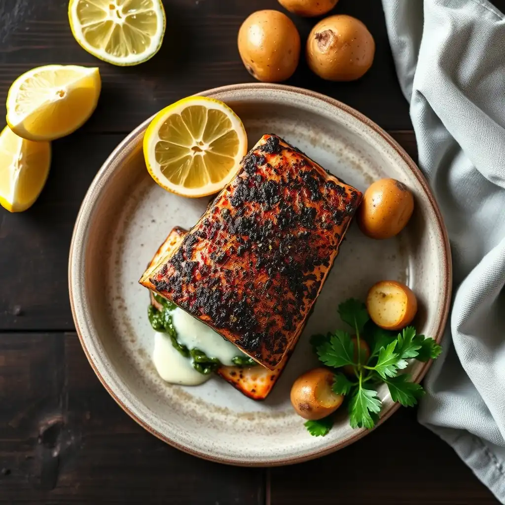 Blackened Salmon Stuffed with Spinach & Parmesan