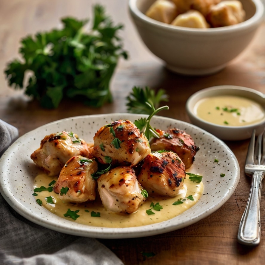 Grilled Chicken Bites with Creamy Garlic Sauce